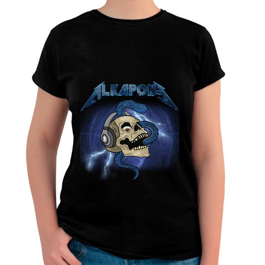 Metallic lightning bolt with alkaline skull